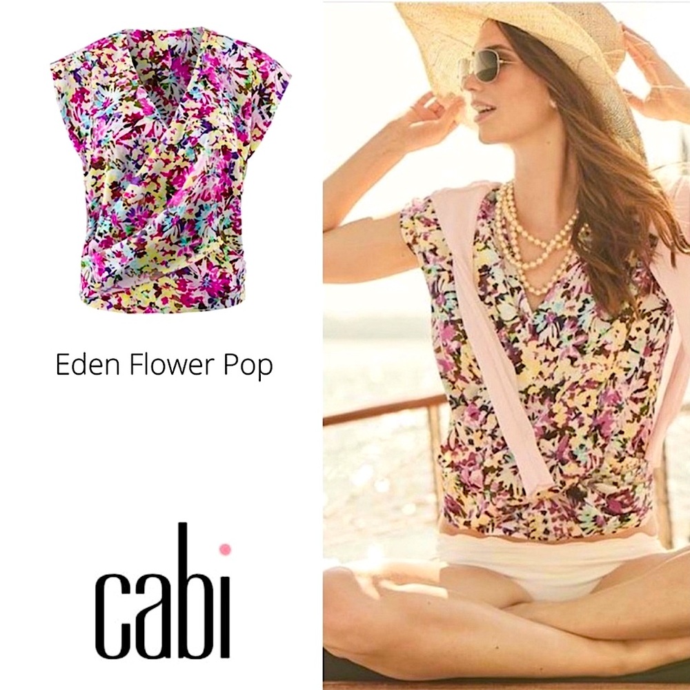 CABI #5211 Eden Flower Pop Faux Wrap Top S